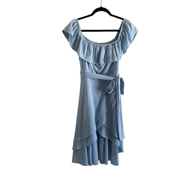 Windsor Women L Belted Chasing Dreams Off The Shoulder Ruffle High-Low Dress - Picture 3 of 12